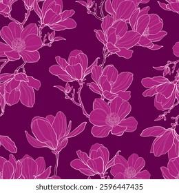 Seamless pattern with magnolia flowers. Vector illustration.