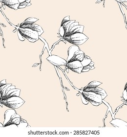Seamless pattern with magnolia. Vector Illustration
