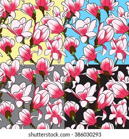 Seamless pattern of magnolia. Vector illustration.