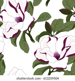 Seamless pattern with magnolia.Colorful vector floral print.Textile texture