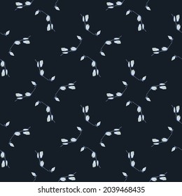 Seamless pattern Magnolias on dark background. Beautiful texture with spring white flowers. Geometrical floral template for fabric. Design vector illustration.