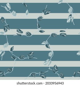Magnolias de patrón sin brillo sobre fondo azul de banda. Hermosa textura con flores primaverales. Plantilla floral aleatoria para tela. Diseñar ilustración vectorial.