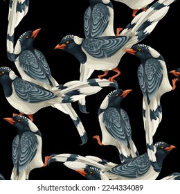 Seamless pattern with magpies. Vector