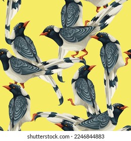 Seamless pattern with magpies. Vector