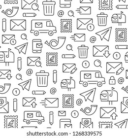 Seamless pattern with mail. Black and white thin line icons