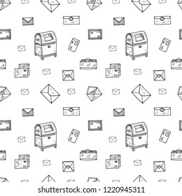 Seamless pattern with mail and post. Hand drawn vector collection. Post and delivery icons.