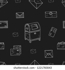 Seamless pattern with mail and post. Hand drawn vector collection. Post and delivery icons.
