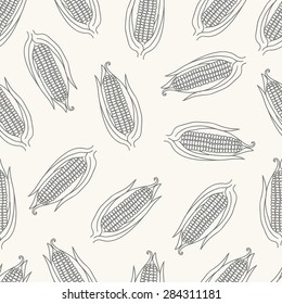 Seamless pattern with maize. Contour drawing vector illustration. Perfect for wallpapers, wrapping papers, bakery menu, web page background, textile 