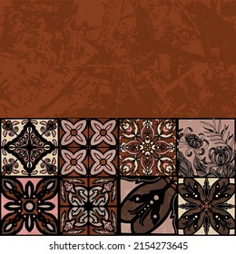 Seamless pattern with majolika in brown colors. Italian ceramic print.
