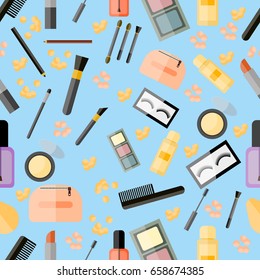 Seamless pattern of make up and beauty product