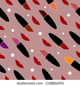 Seamless pattern make up tools. Cosmetics Vector illustration fashion style.