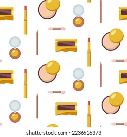 Patrón sin costura con maquillaje en tonos dorados. ilustración vectorial