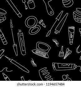 Seamless pattern with makeup theme. Stylish vector background.
