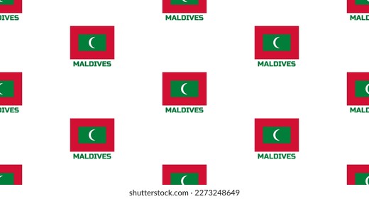 The seamless pattern  of the MALDIVES state  flag.  With the  caption of the name  of the country  " MALDIVES". 