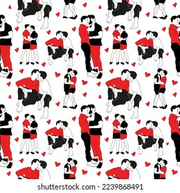 Seamless pattern with  Male characters looking at each other. Gays couple in love. Concept tenderness and passion. LGBT romantic relationship