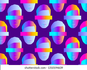 Seamless pattern of male faces with gradient. Zine culture colorful background. Vector illustration