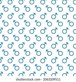 Seamless Pattern Male Gender Icon. Flat Design Vector Illustration Isolated On White Background.