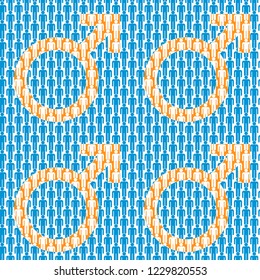 seamless pattern with male silhouettes and Mars symbols
