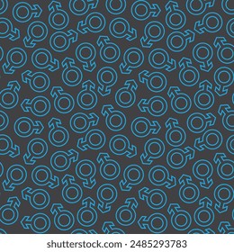 seamless pattern of the male symbol, a blue outline on a black background