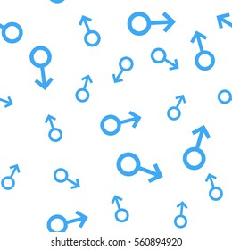 Seamless pattern with the male symbols. Male small signs different sizes. Gender icons. Vector