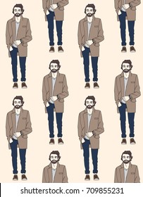 Seamless pattern. Man with coat. Fashion man. Street style. 