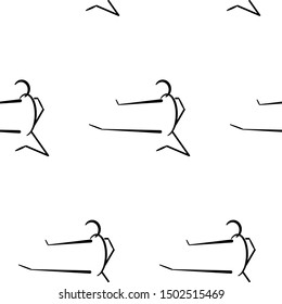 Seamless pattern of a man doing karate kick. Line art doodle sketch. Black outline on white background. Picture can be used in greeting cards, posters, flyers, banners, logo etc. Vector illustration