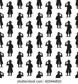 seamless pattern man in a hat and glasses in a coat