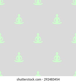 Seamless pattern with a man meditating yoga green silhouette on a gray background