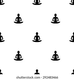 Seamless pattern with a man meditating yoga black silhouette on a white background