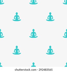 Seamless pattern with a man meditating yoga aquamarine silhouette on a gray background