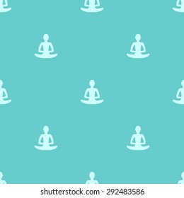 Seamless pattern with a man meditating yoga silhouette on a blue background aquamarine