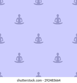 Seamless pattern with a man meditating yoga silhouette on a purple background