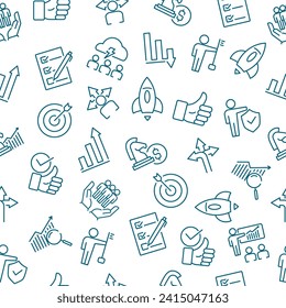 Seamless pattern with management business icons on white background. Vector illustration