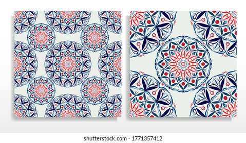 A seamless pattern of mandala art, with colors, red, yellow, green and many other warrants, Ornament Traditional, Ethnic, Turkish, Indian motifs. Great for fabrics and textiles, wallpapers,