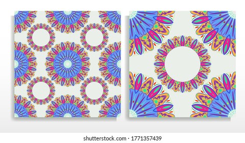 A seamless pattern of mandala art, with colors, red, yellow, green and many other warrants, Ornament Traditional, Ethnic, Turkish, Indian motifs. Great for fabrics and textiles, wallpapers,