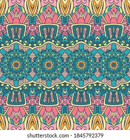 Seamless pattern mandala art ornament. Vintage decorative colorful intricate abstract round ornament. Surface fill