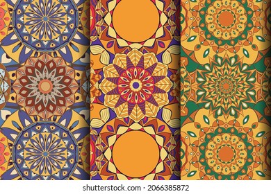 seamless pattern mandala art set. colorful pattern for cloth. mandala textile.