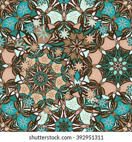 Seamless pattern of mandala. Background with Oriental motifs. Suitable for printing on fabric or paper. Vector illustration. Easy to edit