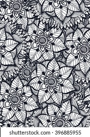Seamless pattern with mandala flowers. Ornate zentangle texture, endless abstract pattern. Seamless pattern can be used for wallpaper, pattern fills, web page background, surface textures.