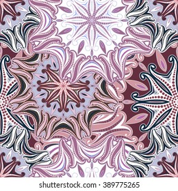 Seamless pattern of mandala. Hand-painted background with Oriental motifs. Suitable for printing on fabric or paper. Vector illustration. Easy to edit