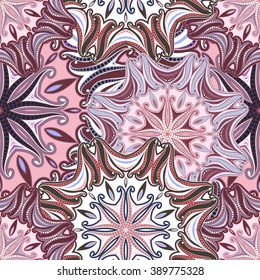 Seamless pattern of mandala. Hand-painted background with Oriental motifs. Suitable for printing on fabric or paper. Vector illustration. Easy to edit