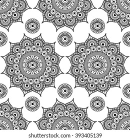 Seamless pattern mandala henna mehndi floral lace elements of buta decoration items on white background. Vector  floral wedding decorative elements isolated. 