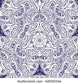 Seamless pattern of mandala made of curly twisitng stripes.