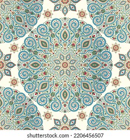 Seamless pattern with mandala ornament. Traditional Arabic, Indian motifs. Great for fabric and textile, wallpaper, packaging or any desired idea.