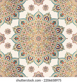 Seamless pattern with mandala ornament. Traditional Arabic, Indian motifs. Great for fabric and textile, wallpaper, packaging or any desired idea.