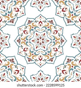 Seamless pattern with mandala ornament. Traditional Arabic, Indian motifs. Great for fabric and textile, wallpaper, packaging or any desired idea.