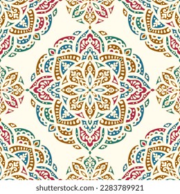 Patrón sin foco con adorno de mandala. Motivos tradicionales árabes e indios. Ideal para tejidos y textiles, papel pintado, embalaje o cualquier idea deseada.