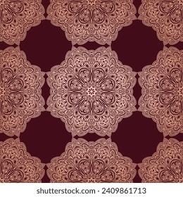 Patrón sin foco con adorno de mandala. Motivos tradicionales árabes e indios. Excelente para tela y textil. Vector.