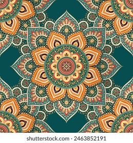Nahtloses Muster mit Mandala-Ornament. Traditionelles Arabisch, indische Motive. Ideal für Stoff und Textil, Bildschirmhintergrund, Verpackung oder jede beliebige Idee.
