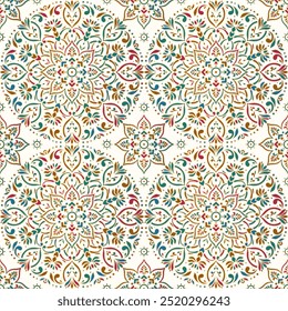 Padrão contínuo com ornamento mandala. Tradicional árabe, motivos indianos. Ótimo para tecido e têxtil, papel de parede, embalagem ou qualquer ideia desejada.